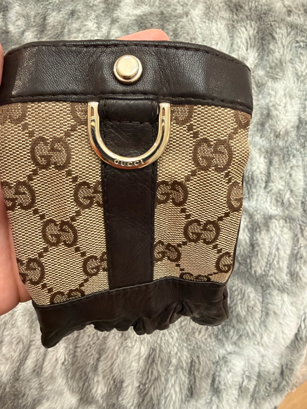 Gucci Brown Leather & GG Canvas women’s Gloves with Gold Hardware - Picture 3 of 6